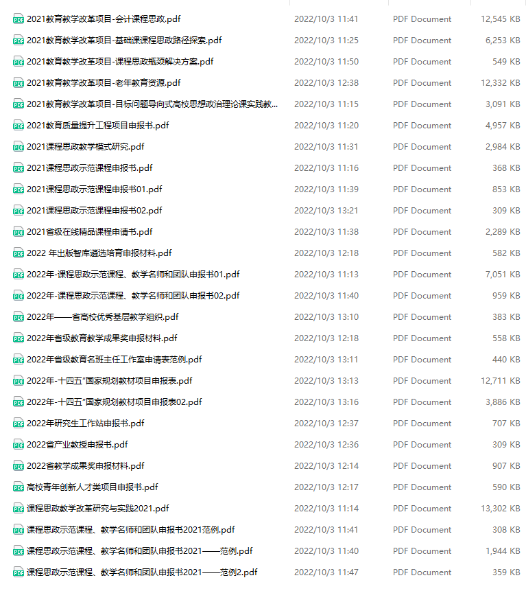 教改课题、课程思政、教学成果奖、一流课程申报书范本（内附清单）